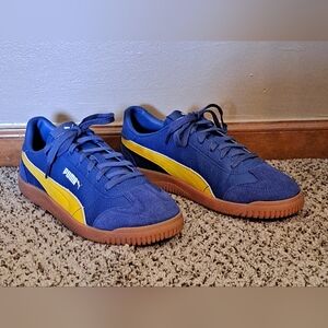 Puma Club 5V5 Leather Blue and Yellow Sneakers Men Size 9 Women Size 10.5